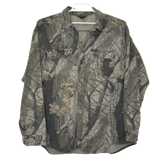 Vintage Woolrich Button Up Chamois Shirt Mens Size XL? Camo Long Sleeve Collared - Picture 1 of 7
